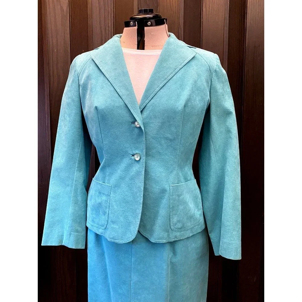 Vintage Roth-Le-Cover Ultra Suede Jacket Skirt 2pc Suit Green Women's size 14